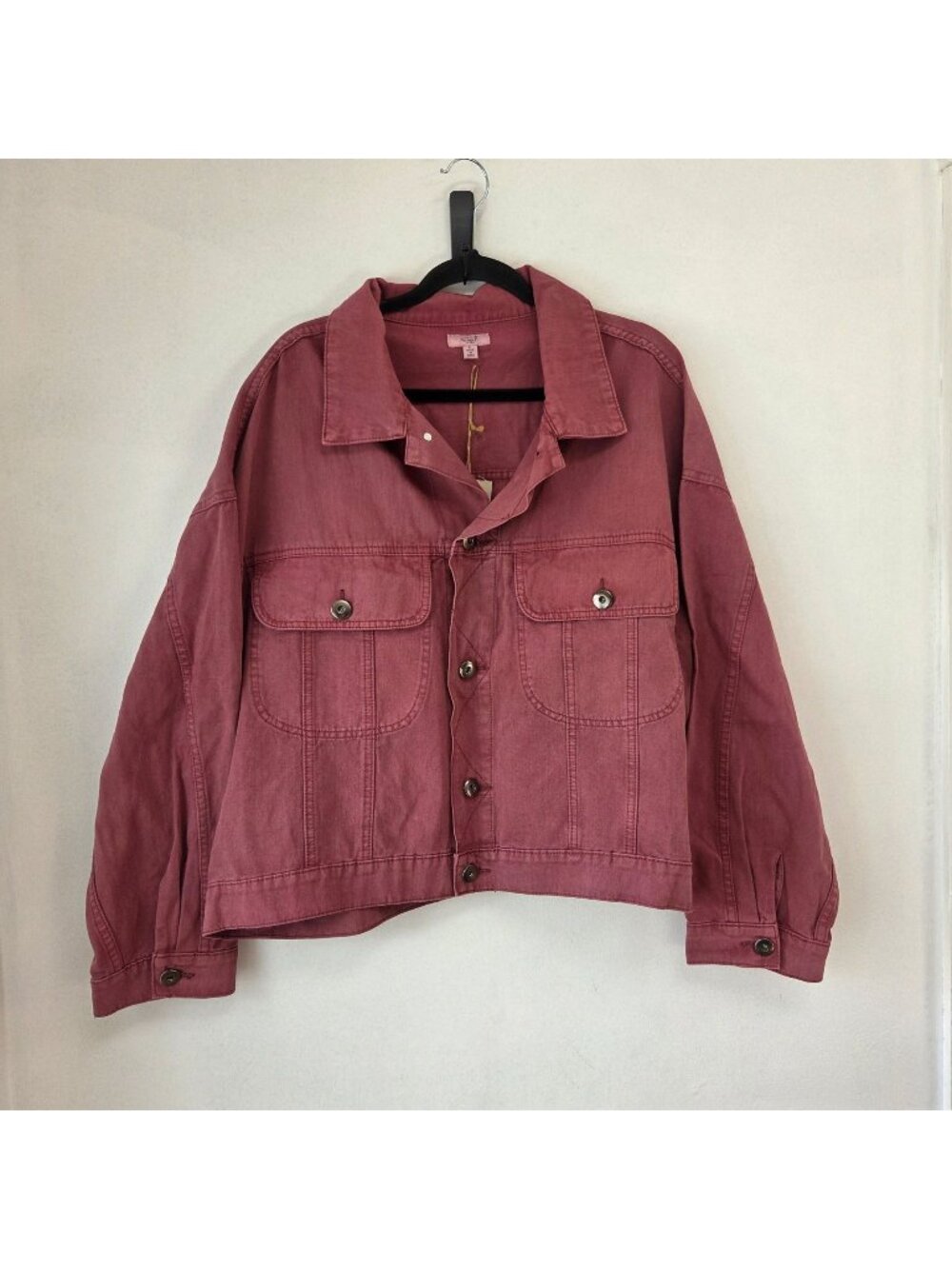 NWT Easel Los Angeles Blush Pink Jean Jacket Boho Trendy Women's L